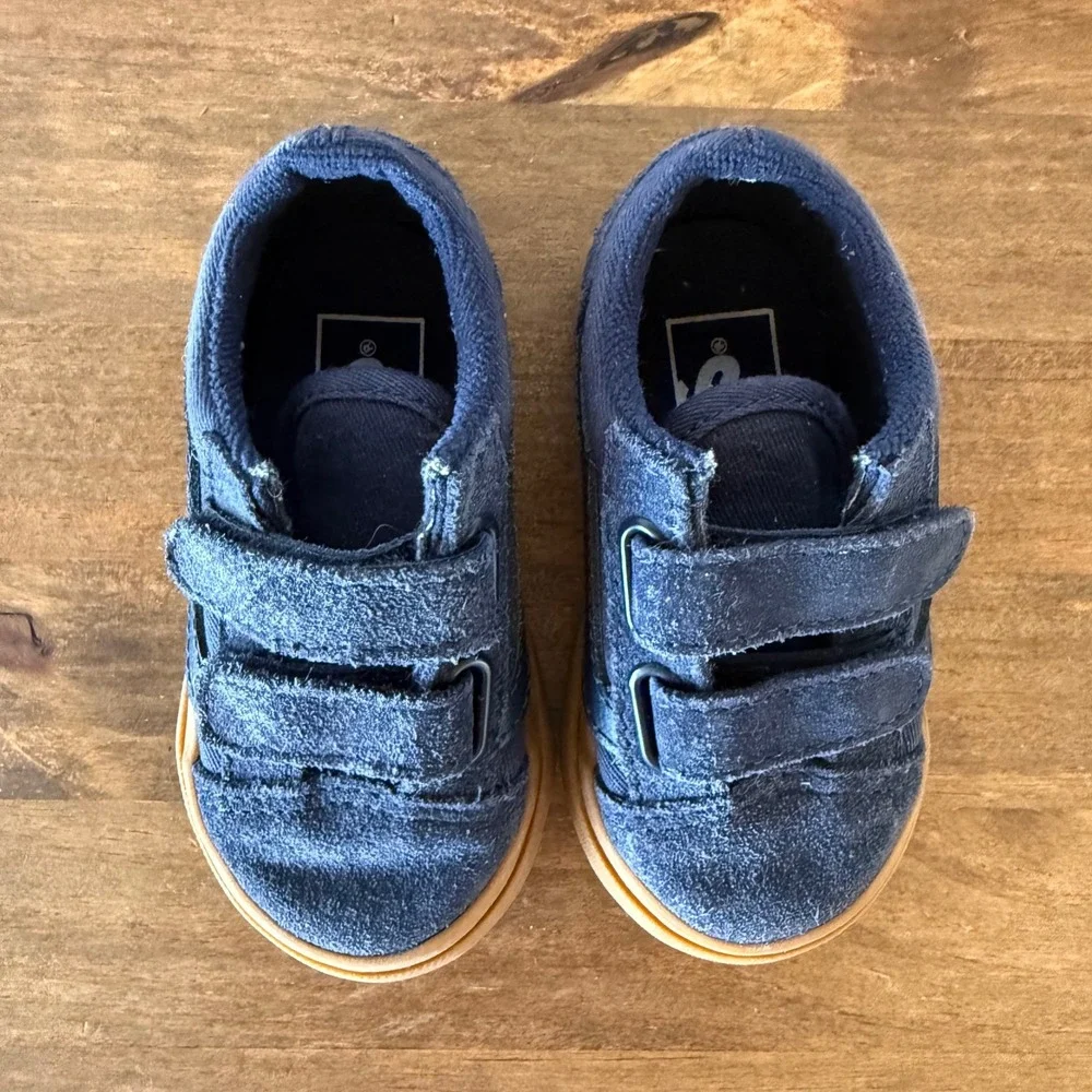 Vans Old Skool V Toddler Sneakers Size 5 Navy Blue Gum Hook & Loop 507698